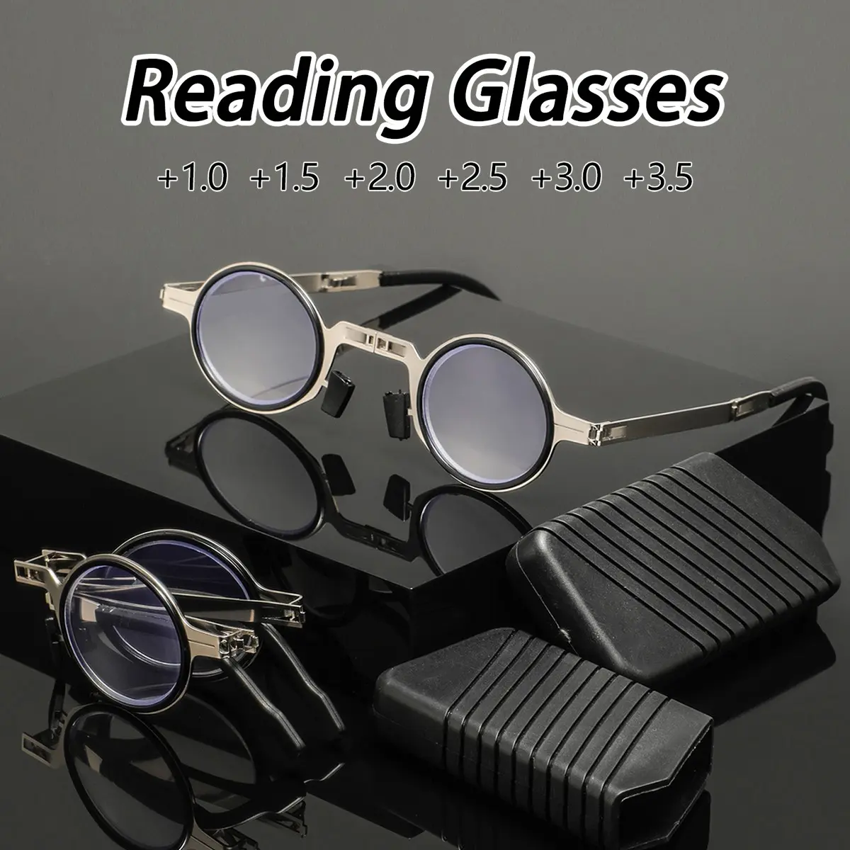 2 Pairs Set Men's Metal Round Folding Portable Reading Glasses, Simple Elegant Classical Casual Fashion, Stylish Old Lenses, Reading Eyeglasses