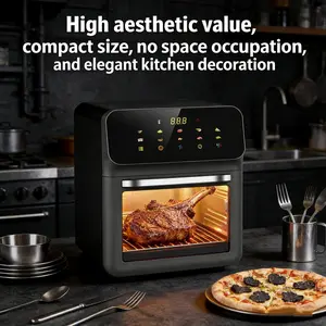 1pc Family Size Smart Air Fryer Oven, Stainless Steel Touch Screen Visible Window Non-Stick Electric Cooker, Multifunctional Low Oil Healthy Air Fryer for Home Kitchen Roasting Baking Frying, Countertop Oven French Fries Maker Oil-Free Cooking Appliance