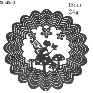 New 3D Mandala Wind Spinner, Fairy Sunflower & Mushroom Design, Gradient Color Stainless Steel Rotating Wind Chime for Garden Decor