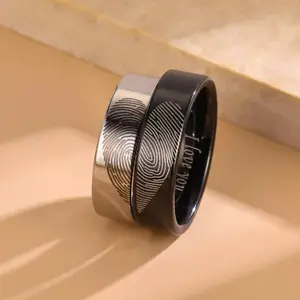 2pcs Couple Rings with Fingerprint Detail – Personalized Wedding Rings, Engagement Rings, Special Valentine's Day Gift for Couples