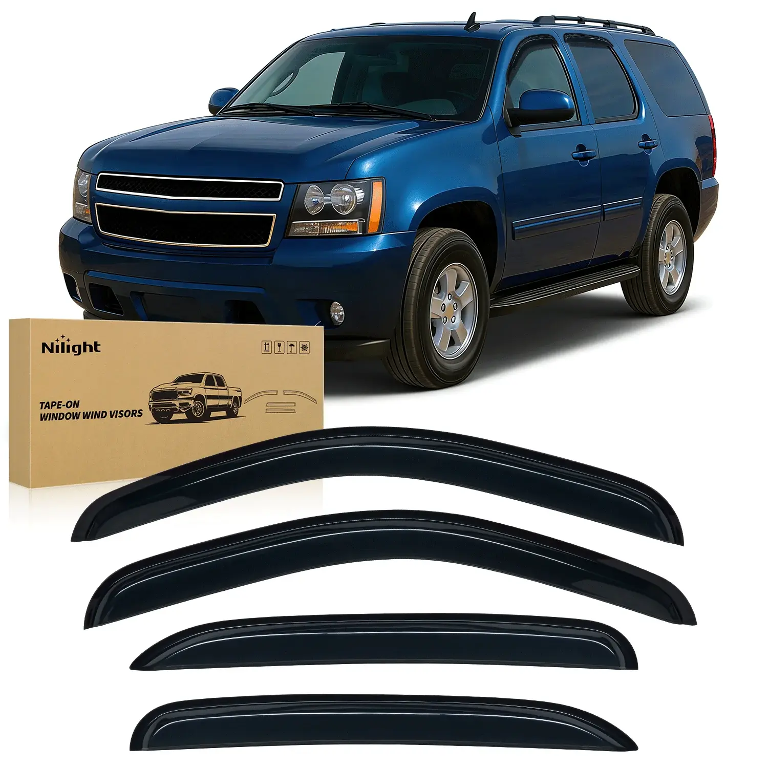 Nilight 4PCS Acrylic Out-Channel Side Window Visors - Heat-Mount Car Visor Extender, Sun Deflectors, Prevents Mirror Fogging, Reduces Wind Noise for 2007-2014 Chevy Tahoe/GMC Yukon Accessories, Side Window Visor