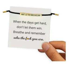 Inspirational Engraved Message Bracelet, 18k Gold Plated Stainless Steel, Braided Design, Adjustable Up to 10" – "Don't Let The Hard Days Win", Bracelets