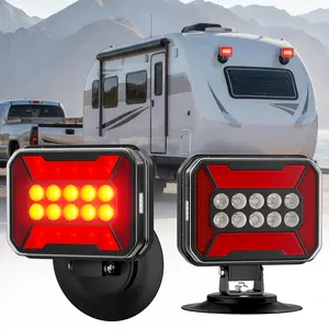 Ehaho Wireless Trailer Lights Magnetic Kit, Bluetooth LED Tow Lights with IP67 Waterproof, Fast Charge Tail Light with 12 Hours Runtime, Turn Signal Reverse Brake Light for RV Boat Truck Car Towing