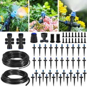210ft drip irrigation system quick connector garden watering automatic sprinkler kit for lawn raised bed greenhouse mist system with 3 kinds dripper adjustable nozzle