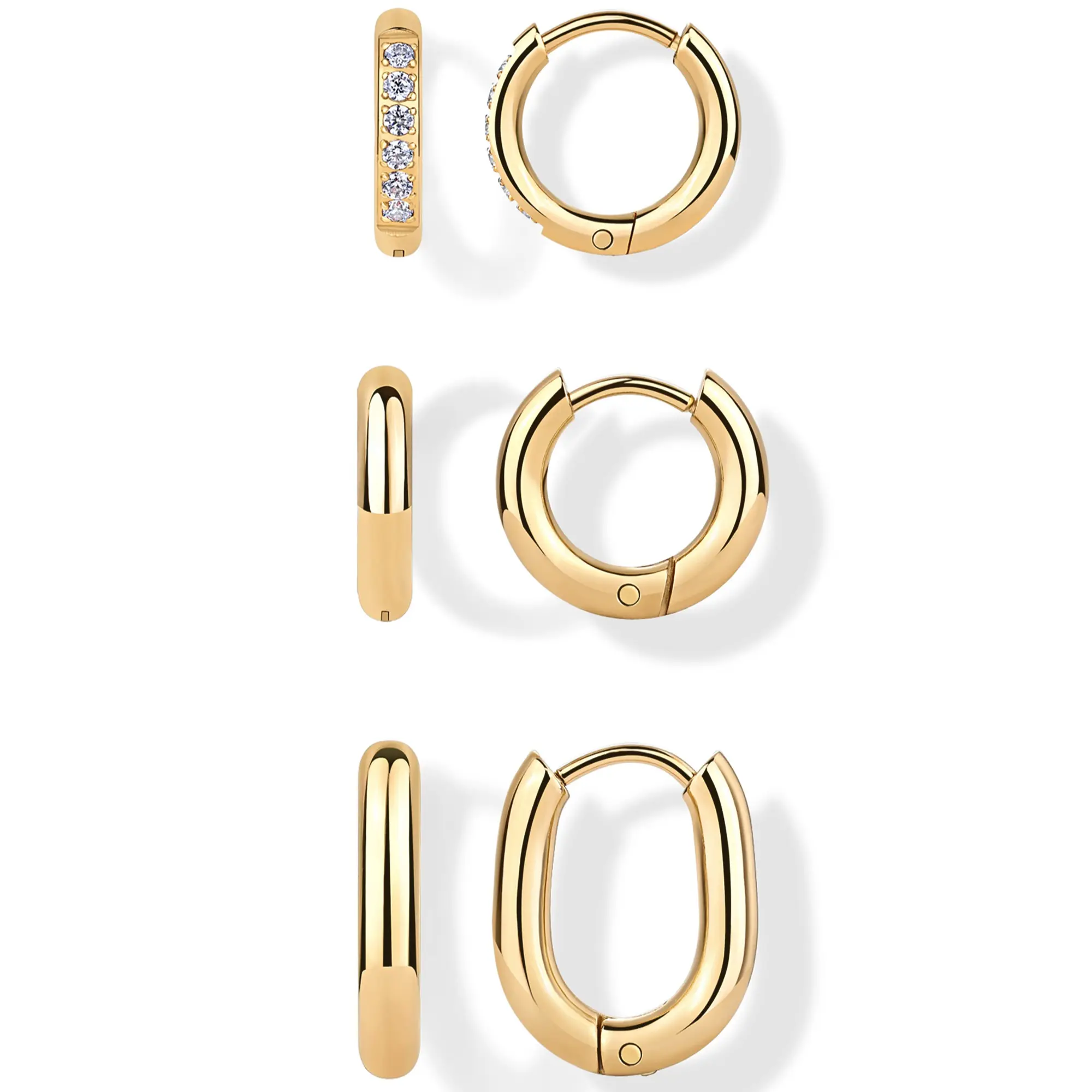 CZ Huggie Hoop Set - Yellow Gold 