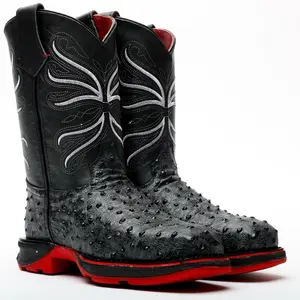 Grey Ostrich Leather Boots With 3D Lightweight Sole - Composite Toe