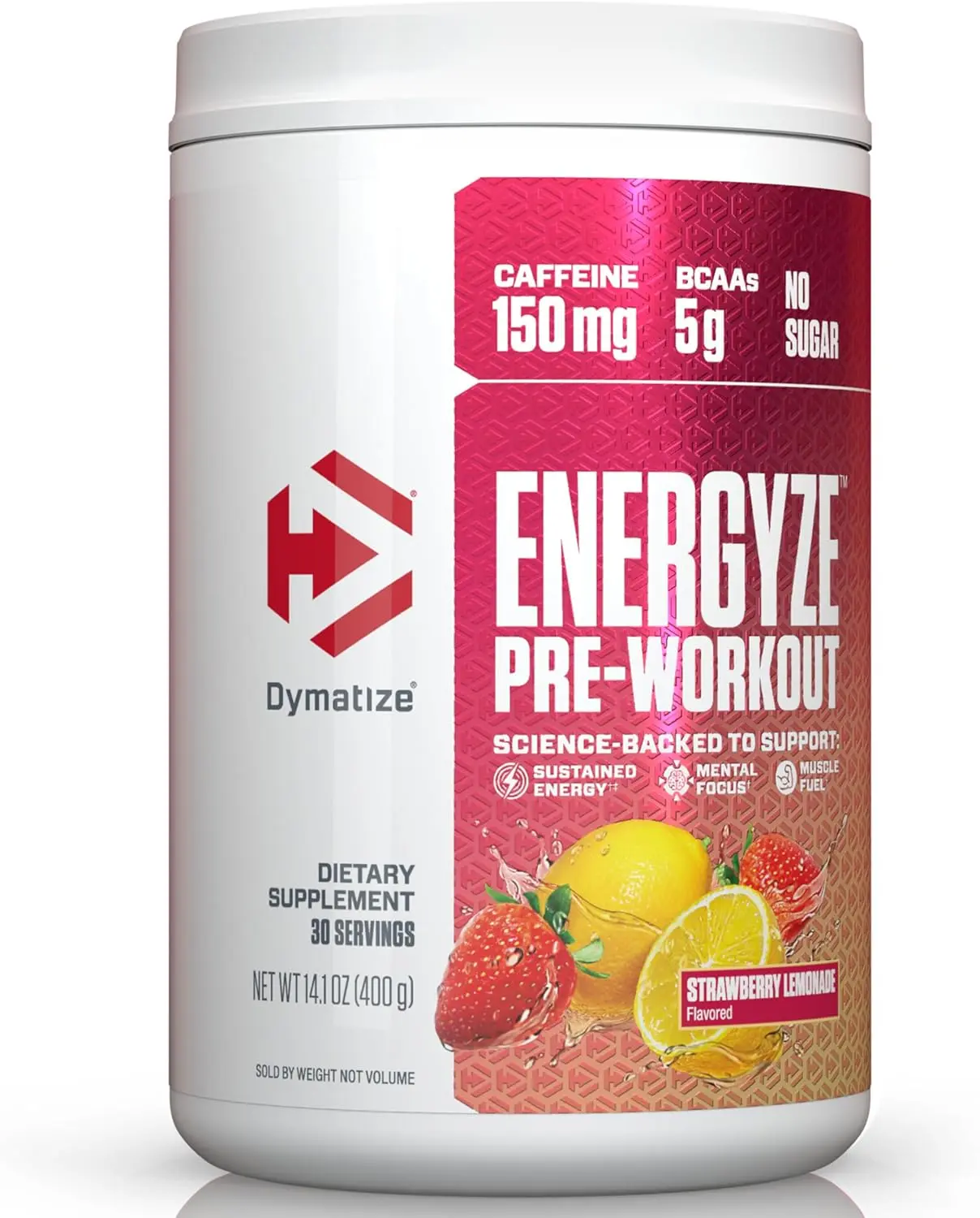 Dymatize Energyze Pre Workout Powder for Men and Women, Strawberry Lemonade, 150mg Caffeine, 5g BCAAs, Performance Blend of L-Theanine, L-Tyrosine, L-Citrulline, No Sugar (30 Servings)