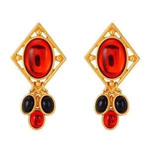 Vintage Colored Glass & Gemstone Shoulder-Grazer Earrings MJT000297