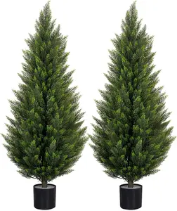 ROMSWI 2Pack 3-5ft Artificial Cedar Topiary Tree UV-Resistant, Commercial-Grade Wind-Proof Faux Pine for All-Season Porch & Entryway Decor