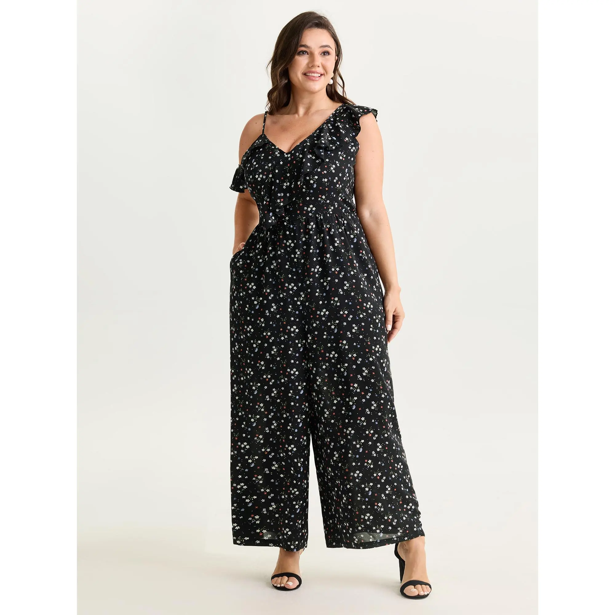BLOOMCHIC Plus Size Floral Print One-Shoulder Ruffled Jumpsuit [M-6X] Swimweek,Fit Overalls,Summerfinds