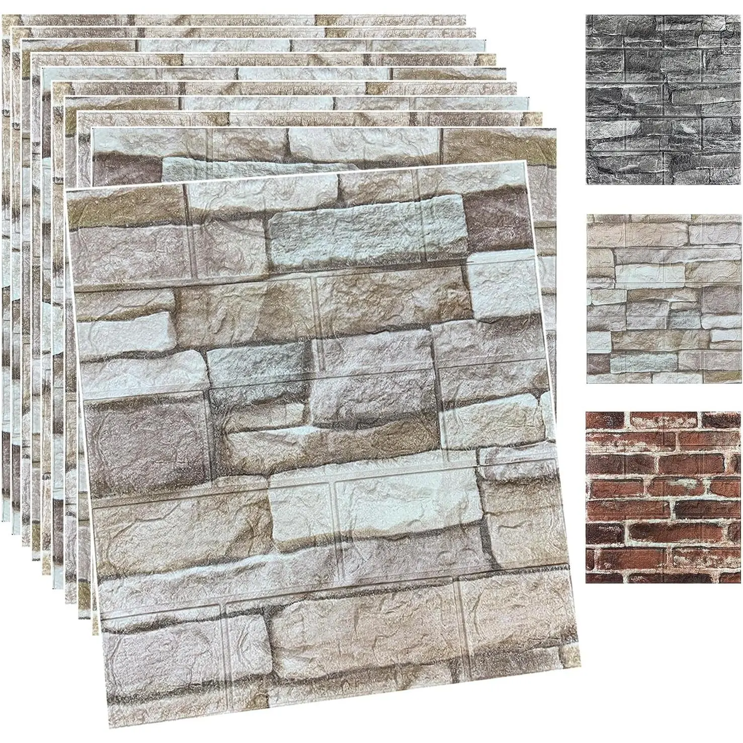 10PCS 3D Wall Panels Peel and Stick Foam 3D Brick Wallpaper Peel and Stick Faux Stone Wall Panel Self-Wallpaper (10PCS, Rock Color)