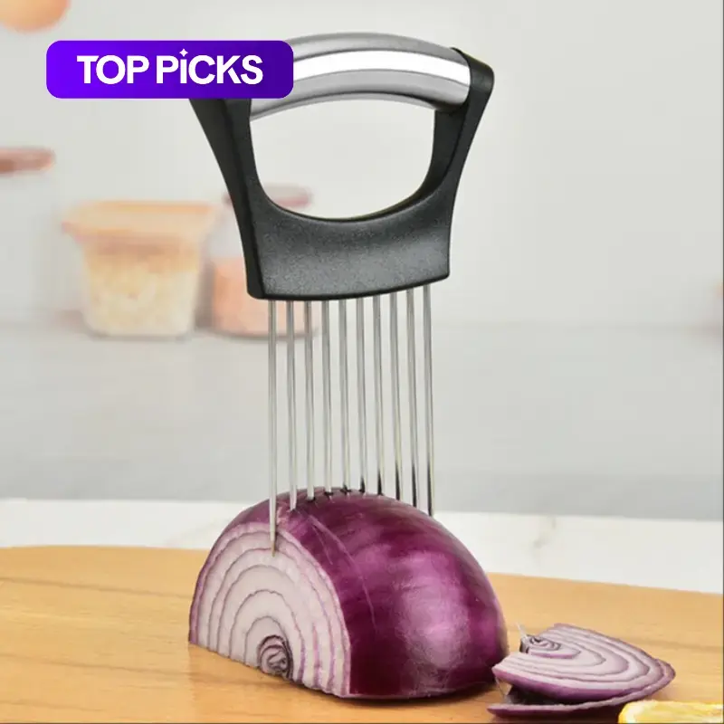 Onion Holder for Slicing, 1 Count Stainless Steel Onion Slicer Aid, Onion Slicer Tool, Vegetable Handling Tools, Kitchen Gadgets, Vegetable Slicer Dicer, Vegetable Fruit Utensils