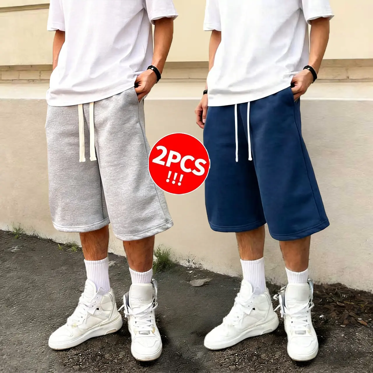2Pack  Men’s Gray Knit Casual Sports Jogger Shorts, 3/4 Length, Loose Fit for Summer (Available in 2-Pack and 1-Pack)summervibes