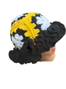 Bumble Bee Granny Square Crochet Ruffle Hat