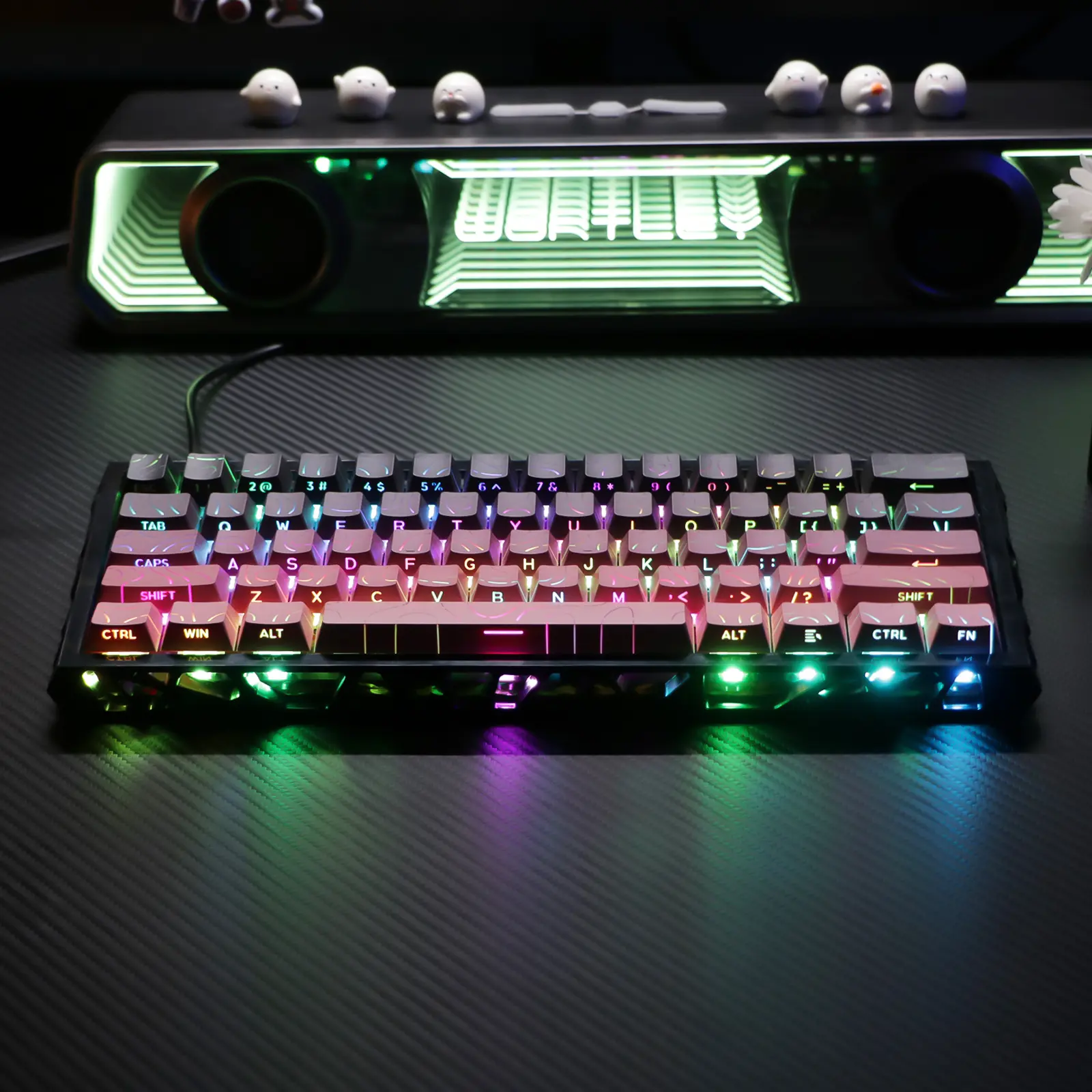 Lattice Keyboard with Gradient Keys, Black-Pink Color Design, Modern