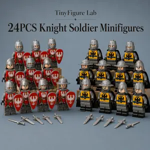24PCS Red & Yellow Medieval Soldier Minifigures, Knight Warrior Building Block Toys Compatible with Major Building Blocks, MOC Figures Gift Set for Kids and Collectors