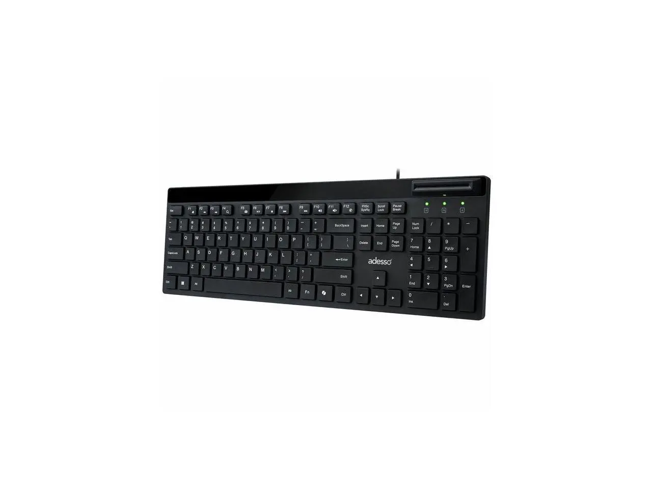 Adesso AKB-140SB Desktop Keyboard with Built-in Smart Card Reader 104-Key Full Size Low Profile Membrane USB Wired for Windows PC Secure Login Banking Healthcare Office