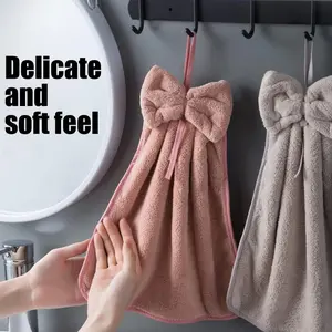 4Pcs Bowknot Hanging Hand Dry Towels Microfiber Coral Velvet Absorbent Super Soft Cute Design for Kitchen Bathroom Kids Adults Delicate and Soft Feel