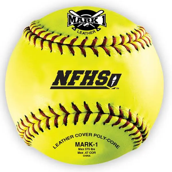 Mark 1 Leather Softballs, 12-Pack - 12 Inch NFHS Approved, Poly-Core with Raised Stitch, .47 COR 375 lbs Compression, Baseballs