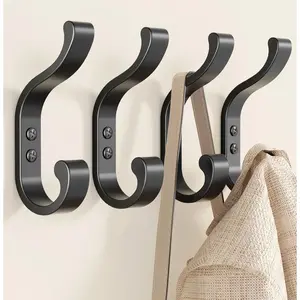 Coat Hooks Wall Mount for , Heavy Duty Backpack Hooks for Wall, Hold up to 30 lbs, Large Hanger Hooks for Towels, Purses, Clothes, Mudroom, Bathroom, Door, Black, 4 Pack