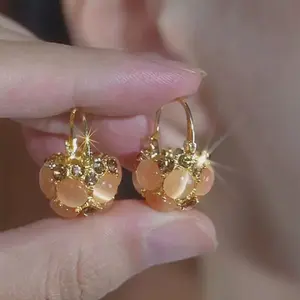 LisiZen Brown Basket Hoop Earrings 14K Gold Plated Sparkling Crystal Design, Chic Sweet Style Fashion Jewelry Statement Earrings for Women DZEH3920 Gift Accent