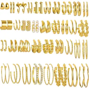 36 Pairs Gold Hoop Earrings Set for Women Multipack, Chunky Chain Twisted Hoop Earrings Pack, Fashion Dangle Earrings Jewelry for Gift