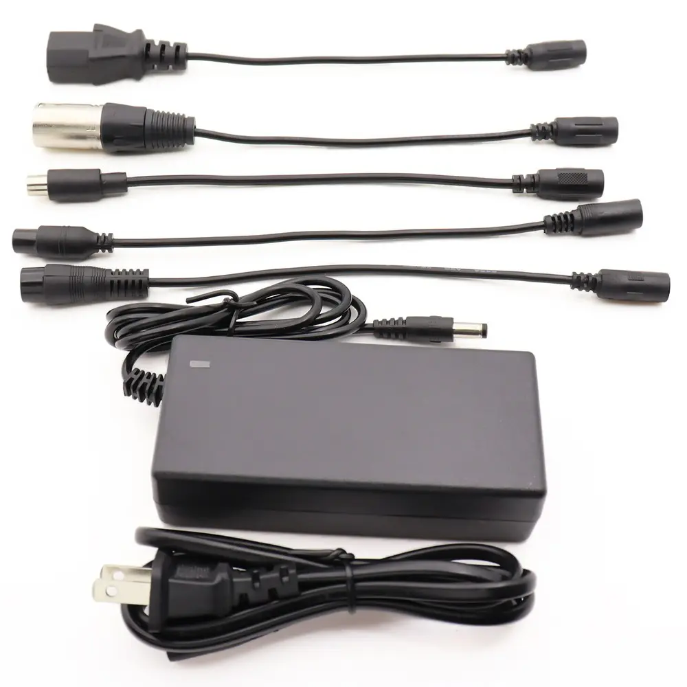7-in-1 Universal Scooter Charger 42V 2A, Power Adapter for 36V Lithium Ion Battery, Includes 3-Pin XLR & DC Plugs for Bird E-Scooters, Jetson, Razor