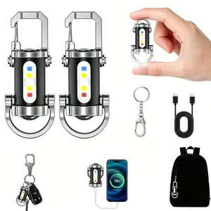 2Pack LED Mini Flashlights Keychain Light with Power Bank, 7 Switchable Lighting Modes USB Rechargeable Mini Torch Outdoor Camping Working Lamp for Hiking, Reading, Fishing with Portable Hook Design Emergency And Daily Use Lantern