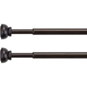 2 Pack Tension Rod, 1/2- inch Decorative Tension Drapery Rod for Window, Café Rod Bronze, (26-36)