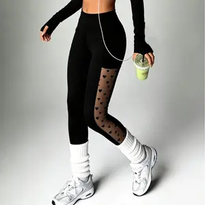 Athletic Outdoor Butt-lifting Mesh-panel Spliced Tights With Pockets