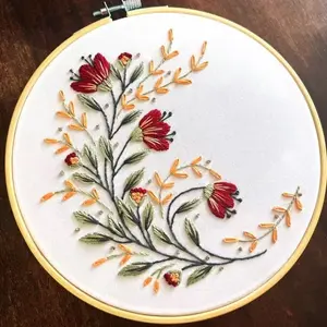 Beginner Embroidery Kit, Elegant Design Bohemian Floral Cross Stitch Set, DIY Embroidery Supplies with Printed Cotton Fabric, Thread, Needle, 20cm Bamboo Hoop