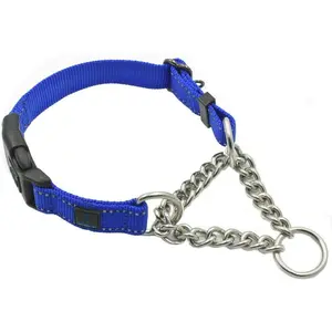 Stainless Steel Chain Martingale Collar - We Donate a Collar to a Dog Rescue for Every Collar Sold (Medium, Blue)