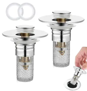 Bathroom Sink Stopper Strainer, Pop-Up Bathroom Sink Drain Strainer with Removable Stainless Steel Hair Catcher Basket, Universal Fit for Bathroom Sinks, Bathtubs, Showers & Floor Drains