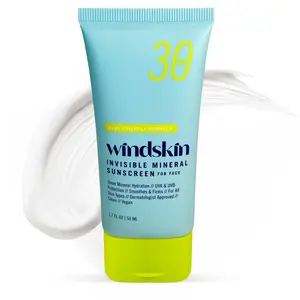 WindSkin Daily Invisible Mineral Facial Sunscreen SPF30 moisturizing made with zinc oxide for sensitive skin and acne prone skin, dermatologist recommended