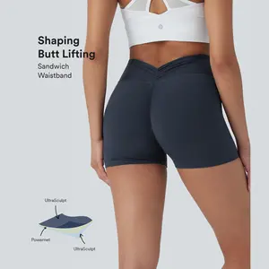 Halara UltraSculpt High Waisted Tummy Control Butt Lifting Ruched Shaping Yoga Biker Shorts 3'' with Pockets