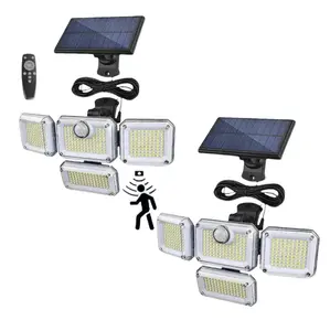 [2PACK} 288LED Solar Security Light with Remote Control 3500LM 4 Adjustable Heads IP67 Waterproof 4 Modes Wall Street Commercial Outdoor Flood Lights