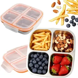 Stainless Steel Snack Container - Divided Bento Snack Box - 3/4 Compartment Meal Prep Lunch Container for  Daycare, School, Work, Travel， Divided Meal Prep Bento Box
