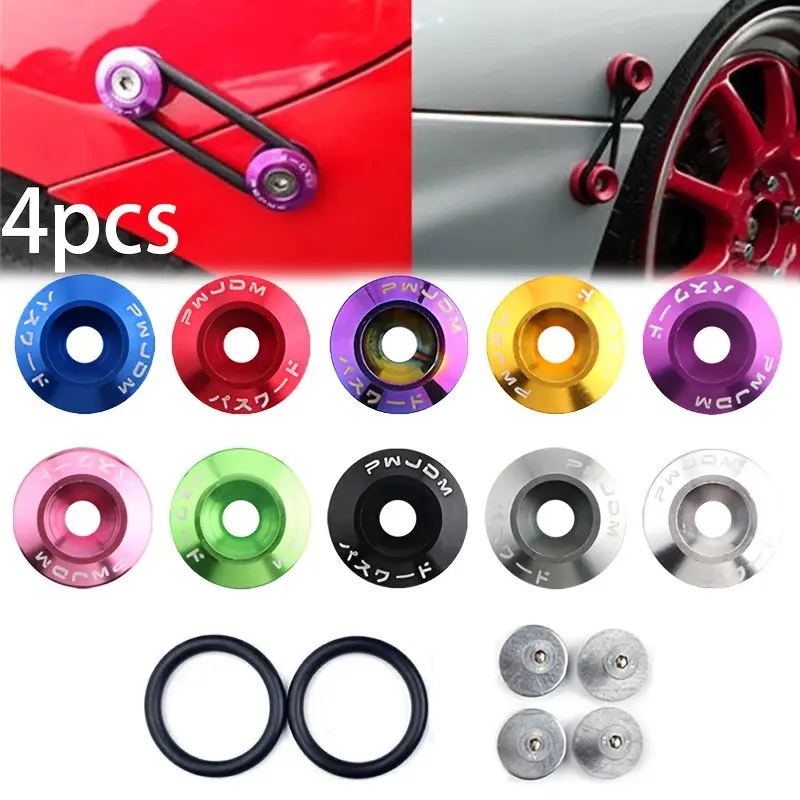 Universal Car Modification Kit, 4-Piece Colorful Dual Screw Bolt Set, Body Screw, Fender Liner Gasket, Bumper Engine Rivet, Aluminum Alloy, Generic Type, Car Accessory