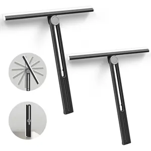 NEWE Shower Squeegee 2 Packs for Glass Doors, All-Purpose 360 °   Rotating Black Silicone Scraper Cleaner Tool for Tile, Walls, Mirror, Car Window, Countertop, Bathroom, 11 Inches