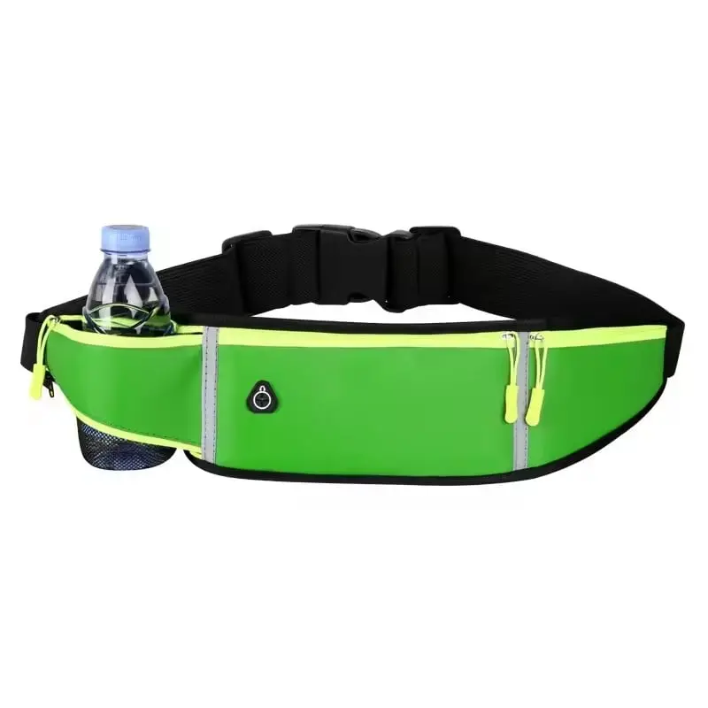 Seamless Outdoor Running Belt, Ultrathin Lightweight Nylon Waist Pack for Men & Women, Reflective with 3 Pockets, Headset Port & Water Holder for Hiking & Cycling, Smart Storage With Headset Port, Fabric+Nylon, Water Slot, Approx. 155G / 5.47Oz