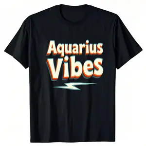 Aquarius-Vibes,-a-zodiac-sign-with-a-lightning-bolt Men's short-sleeve T-Shirt Seasonal casual,100% cotton, Washed printed, Crew neck cotton,Holiday gift comfort wear Men's T-Shirts Classic cotton tee Graphic tees fun shirt cotton menswear