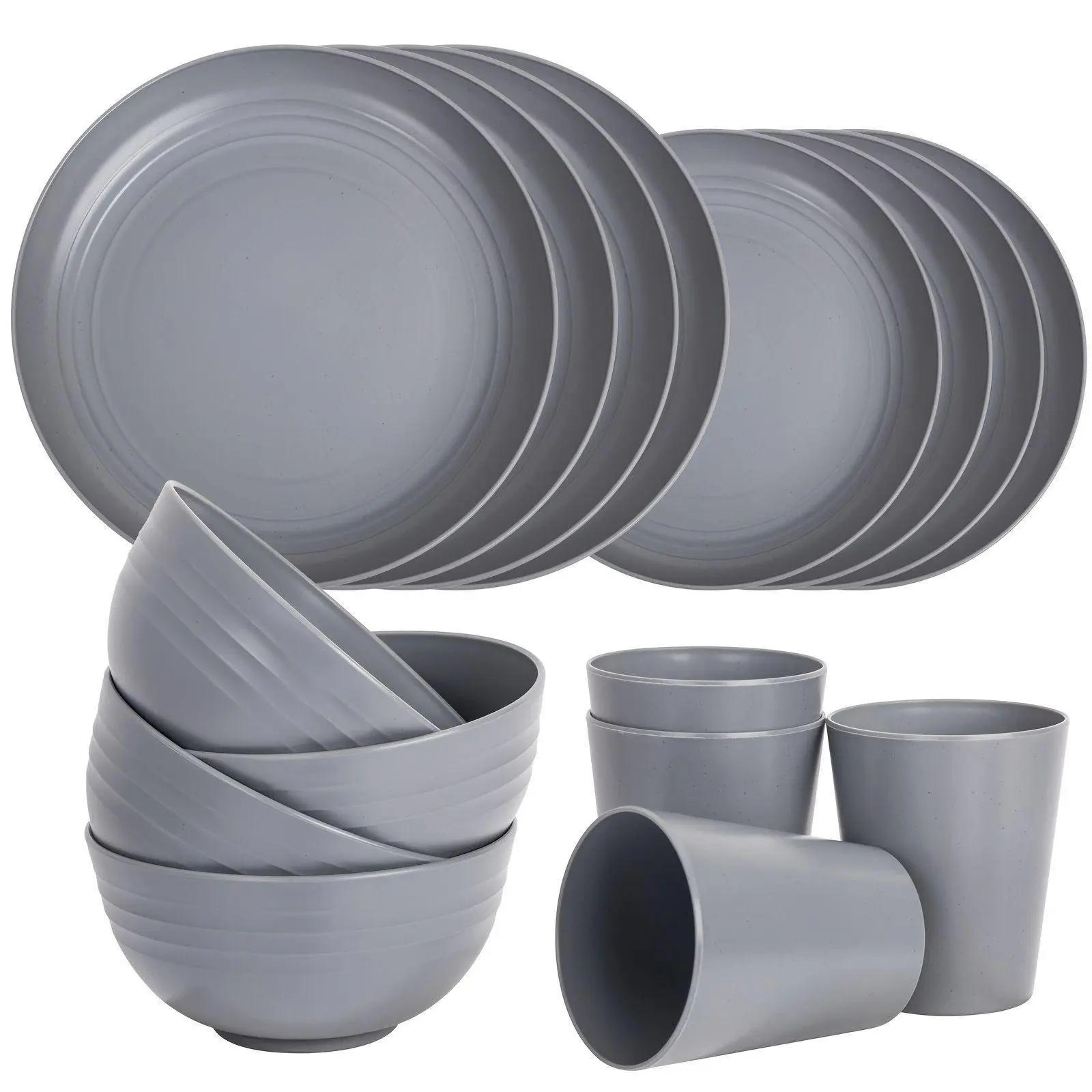 Kids-Safe 16-Piece Lightweight Reusable Plastic Dishware Set, Modern Microwave-Safe Dinner Sets for Table Top Use - 8 Plates, 4 Bowls, 4 Cups, Dishwasher-Compatible, Dinnerware Set, Tableware