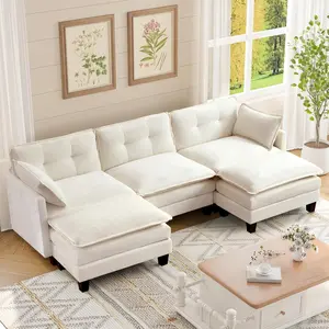 Amsleekey Modular Sectional Sofa, 111.5" U-Shaped Corduroy Comfy Sectional Couches for Living Room, 3-Seater Cloud Couches with 2 Movable Ottomans, Flexible Combination Modern Deep Seat Sofa tiktokshopspringglowup