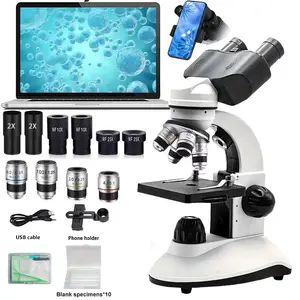 Adult Student Compound Binocular Microscope, Magnification 40X-5000X, Upgraded Dual Upper and Lower Light Sources, Suitable for Beginners, Suitable for School and Home Education