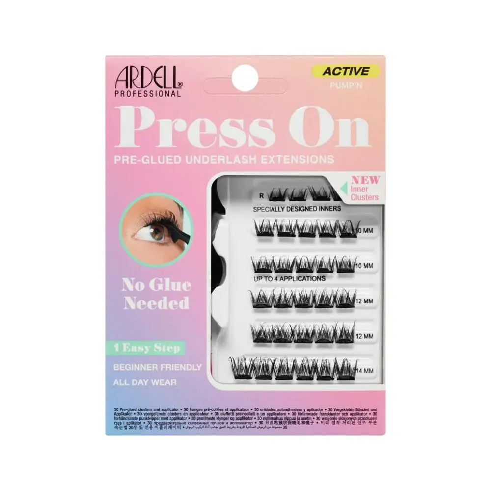 Ardell Active Pump'N Press-On Lash Kit, Pre-Glued Underlash Clusters for Active Lifestyles, Sweatproof with All-Day Wear, 30 Pieces, Eyelashes Extensions, D Curl, Synthetic Hair, Lash Extensions, Cosmetic, Makeup