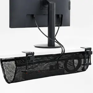 No Drill Clamp- 24 inch Mesh Net Under Desk  Management Wire Organizer, Adjustable  Office Standing Desk Cord Storage Sleeve, Black, DESK-AC24MH