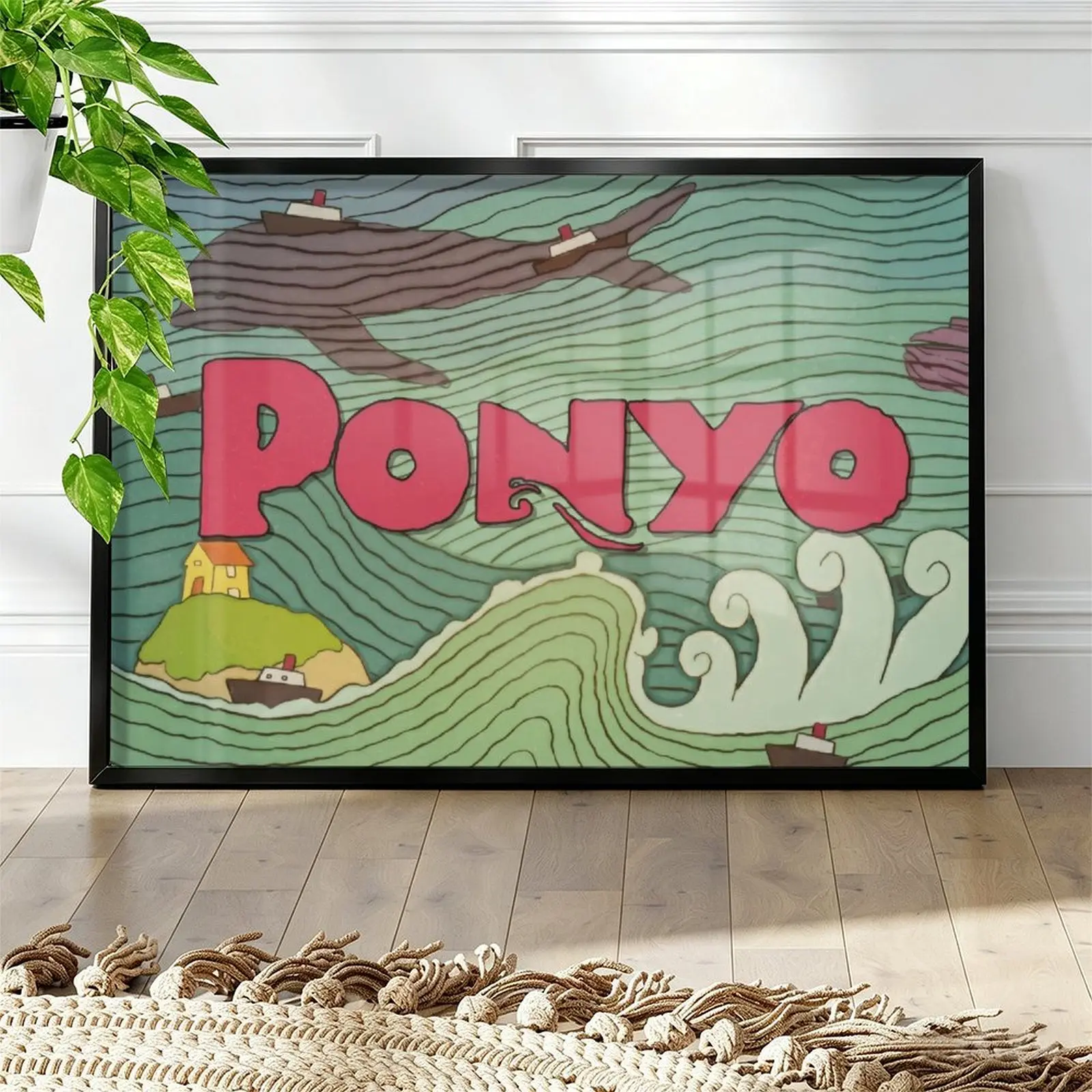 Cute Anime Ocean Wave Poster – Magical Sea Landscape Wall Art, Japanese Animation Style Horizontal Print Decor