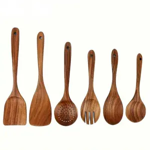 6-Piece Wooden Kitchen Utensil Set, Non-Stick Handmade High-Quality Cooking Tools Wooden Cooking Utensils Wooden Spoon Set for Thanksgiving Christmas Halloween Easter Hanukkah