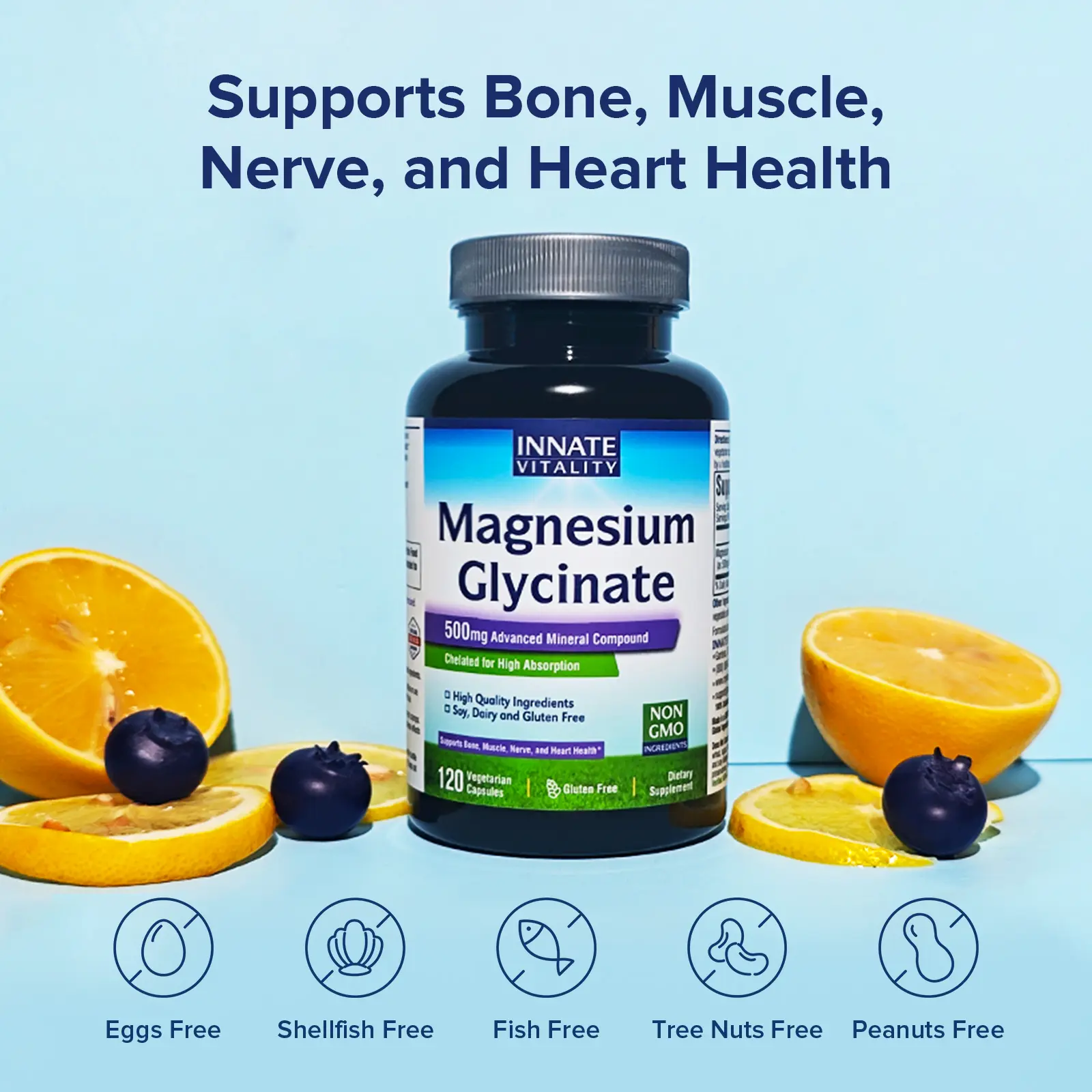 【Innate Vitality】 Magnesium Glycinate | 500mg Magnesium Glycinate for Sleep, Muscles, Nerves, & Energy, Highly Absorbed | Vegan, Gluten Free, Non-GMO | 120 Capsules