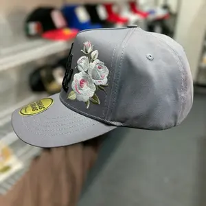 Embroidered "FLOWER LOS ANGELES" Flat Bill Snapback Cap, Colorful Embroidered Detail Hat, Premium Adult Buckle Strap Headwear, Casual Adjustable Fashion Accessory, Flat Bill Hat, Accessories Adults